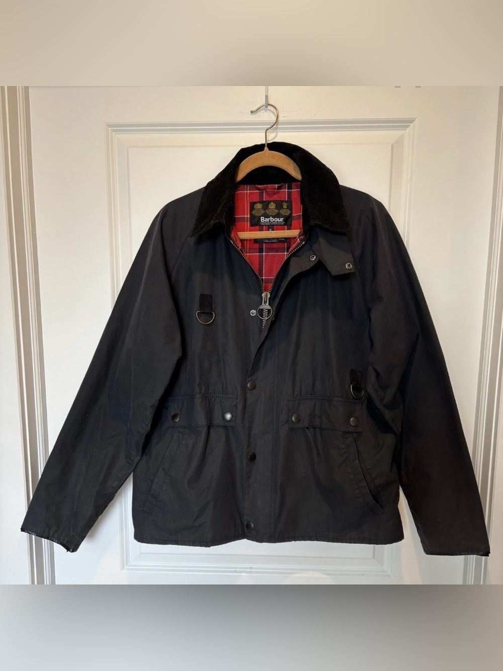 Barbour Waxed Jacket XL Navy Blue Men's Standen Spey Short Fishing Wading Coat